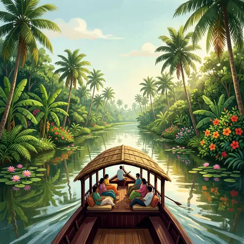 Tranquil Kerala Backwaters Boat Ride | Lush Greenery Views