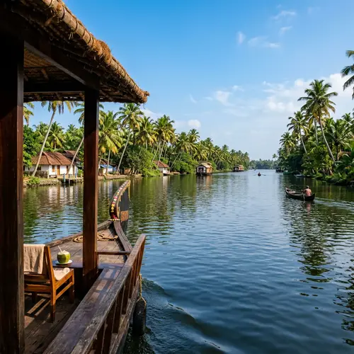 Tranquil Kerala Backwaters Boat View | Greenery & Calm Waters