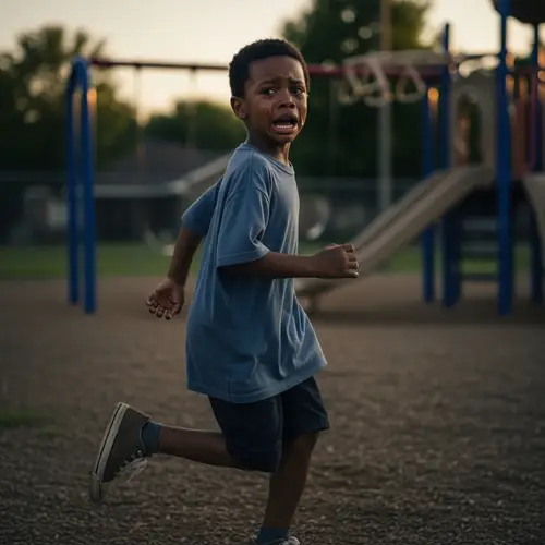 Distressed Boy Running Away from Fearful Situation