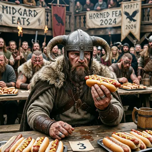 Serious Viking Eating Hotdog Sandwich | Hotdog-Eating Contest