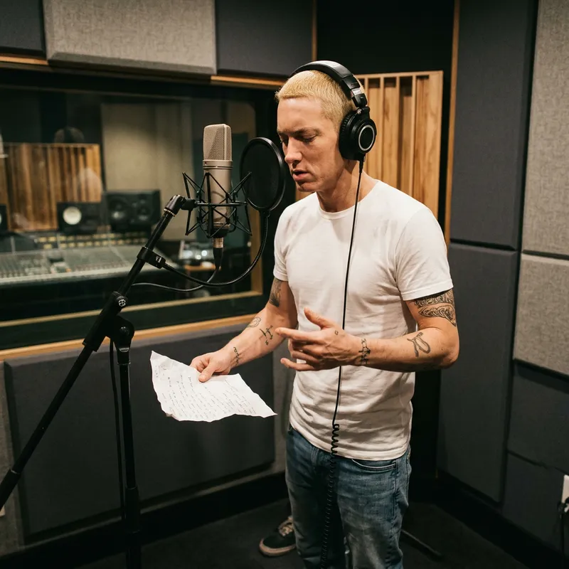 Eminem, Male Rapper Recording in Studio