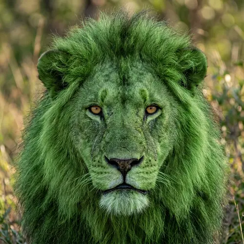 Majestic Lion with Green Fur - Stunning Wildlife Art