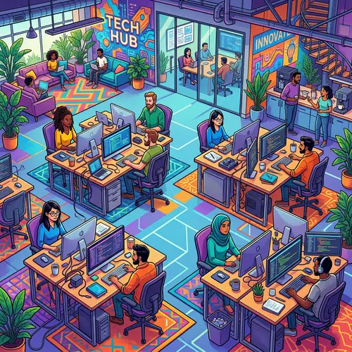 Vibrant Digital Art of a Modern Office Space