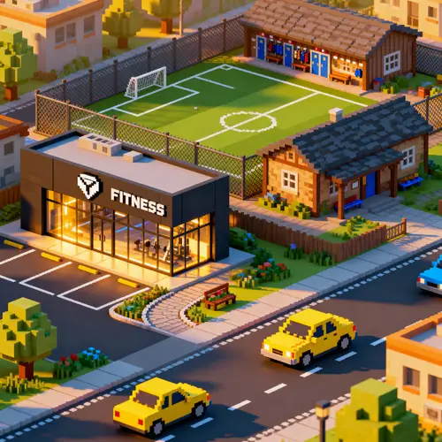 Vibrant Pixel Art Urban Scene | Fitness & Football
