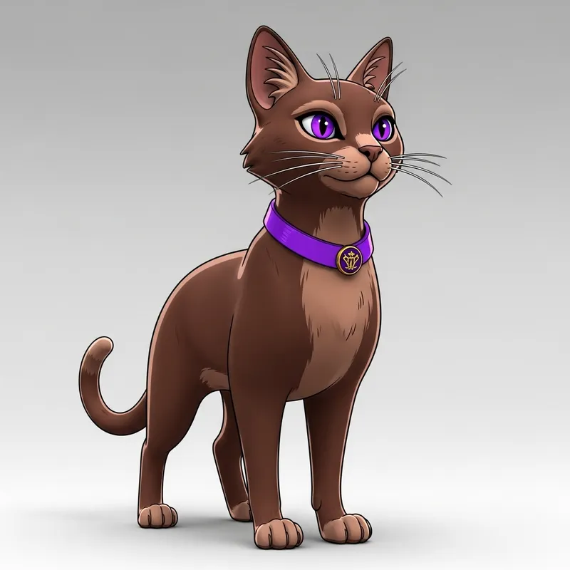 3D Cat Mascot with Purple Eyes and Collar 3D Cat Mascot with Purple Eyes and Collar