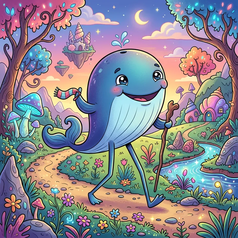 Funny Cartoon Whale with Long Legs