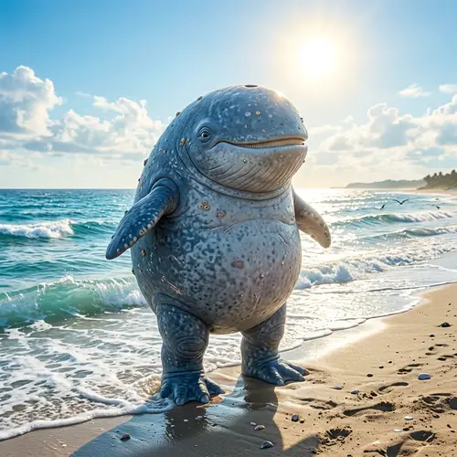 Standing Fat Funny Whale with Long Legs