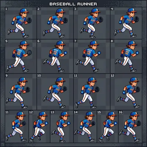 Colorful Pixel Art Baseball Character Sprite Sheet