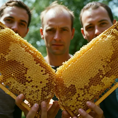 Three Men Holding Honeycomb