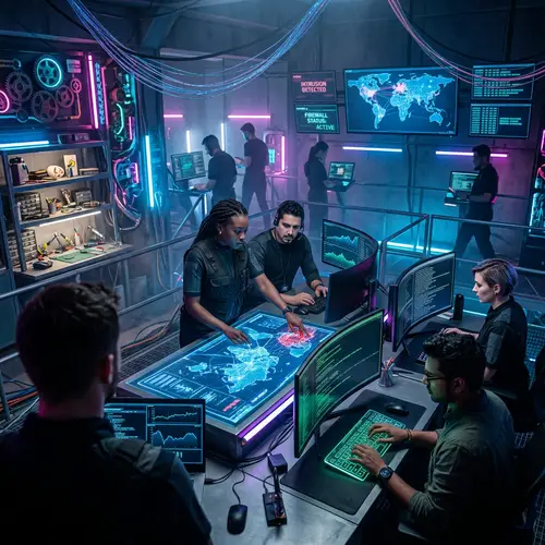 Futuristic Cyberpunk Network Security Hub