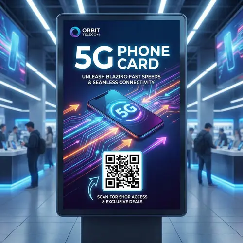 5G Phone Card Ad - Shop Now with QR Code