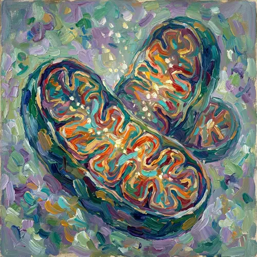 Magnified View of Mitochondria in Oil Painting Style