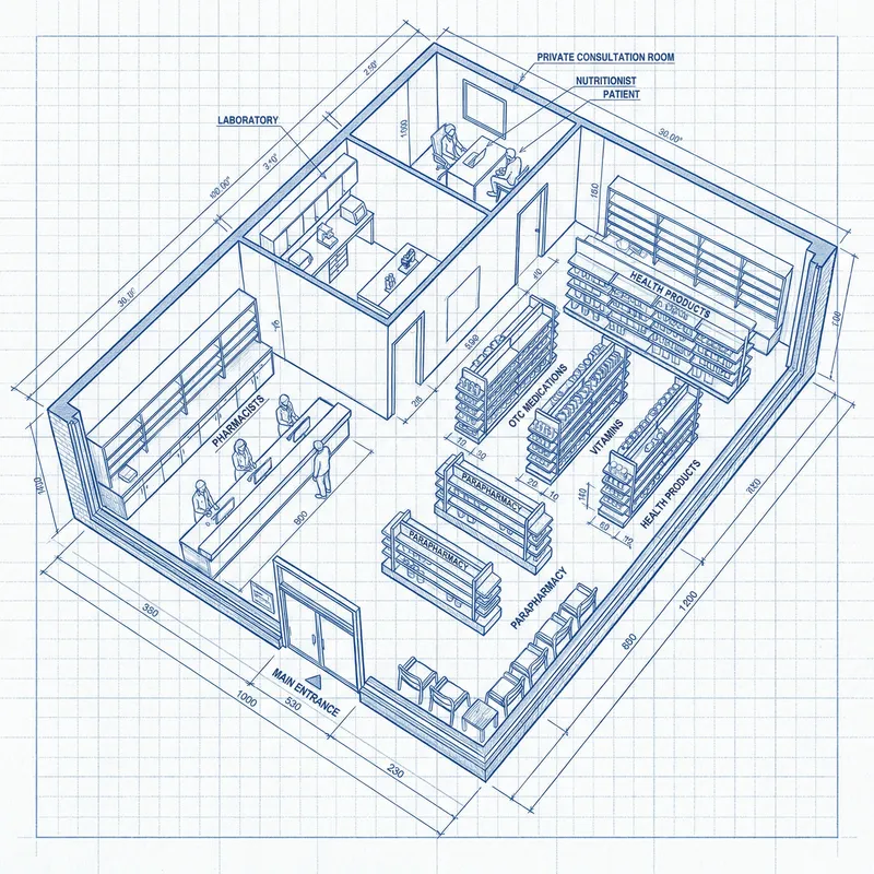 3D Pharmacy Blueprint: Design & Layout