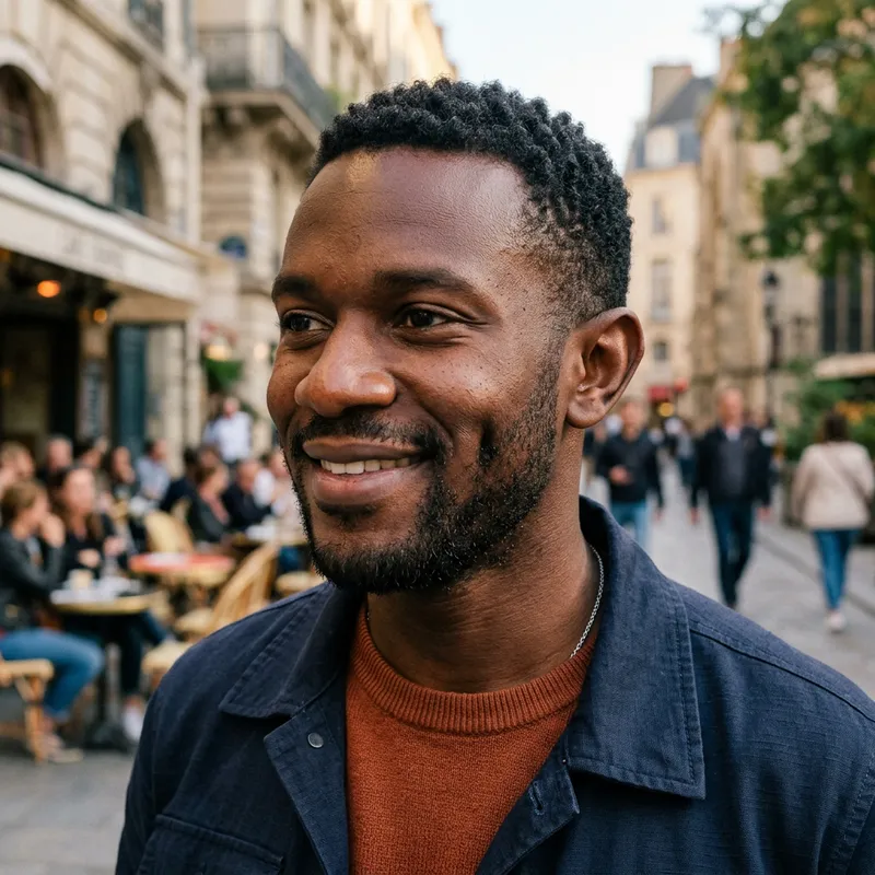 Stylish Man with Coiled Cuscus Hair and Distinct Features