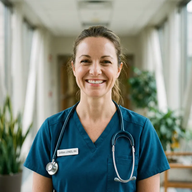 Caring Nurse Headshot in Medical Scrubs Caring Nurse Headshot in Medical Scrubs