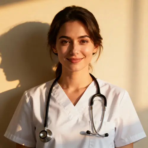 Caring Nurse Headshot in Medical Scrubs