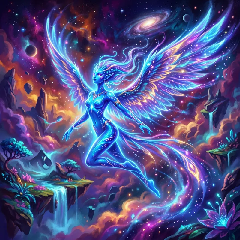 Dynamic Glowing Blue Otherworldly Creature Surrealist Artwork