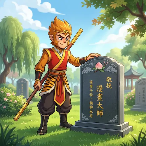 Sun Wukong Tribute - Martial Arts Illustration in Peaceful Cemetery