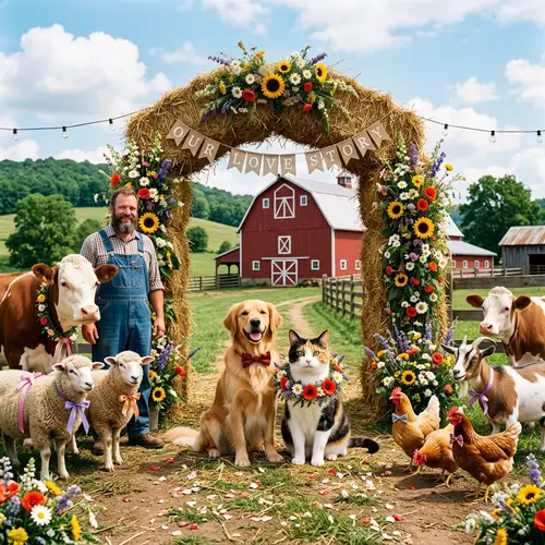 Dog and Cat Farmyard Adventure with Farm Animals