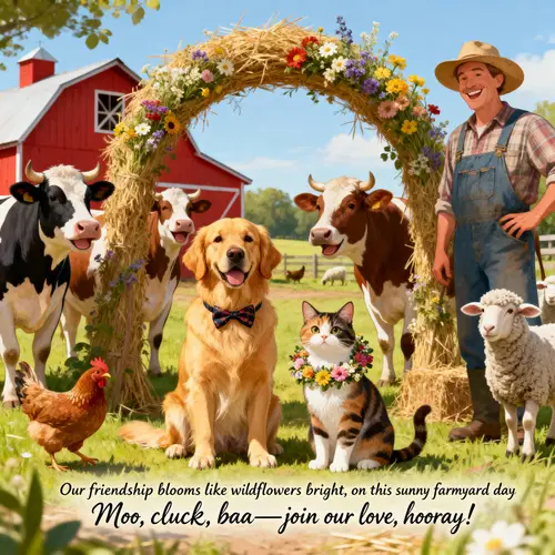 Dog and Cat Farmyard Adventure with Farm Animals