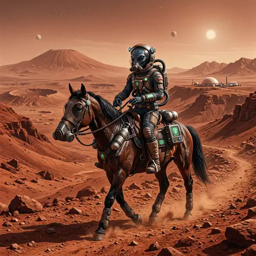 Extraterrestrial Being on Mars Riding a Horse