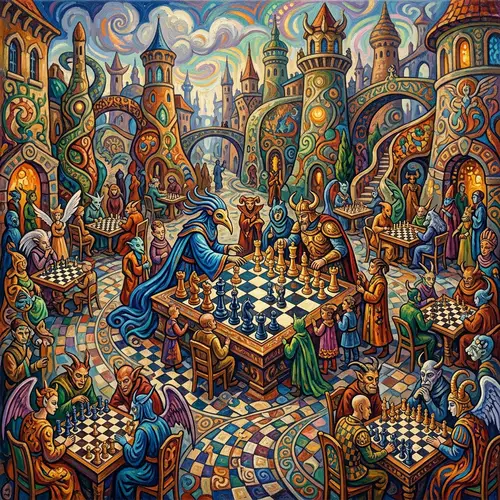 Artistic Universe: Intricate Strokes & Bold Colors | Chess-inspired Visual Narrative