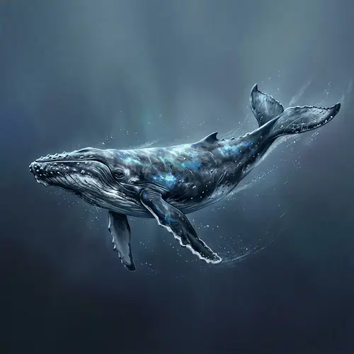 Majestic Whale Illustration with Classic Features in Blue and Grey