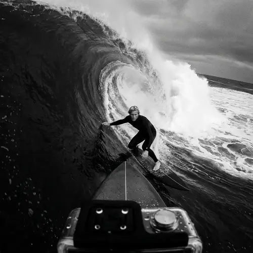 Thrilling Surfer on Giant Wave - Extreme Sports Photography