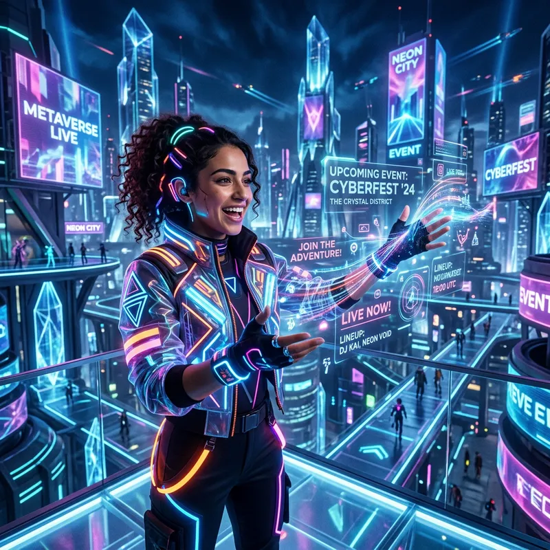 Excited Girl Hosts Virtual Event in Future Metaverse