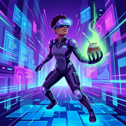 Futuristic Virtual Reality Experience with Glowing Yerba Mate Cup