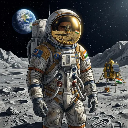 South Asian Male Astronaut Reaches Moon Moment