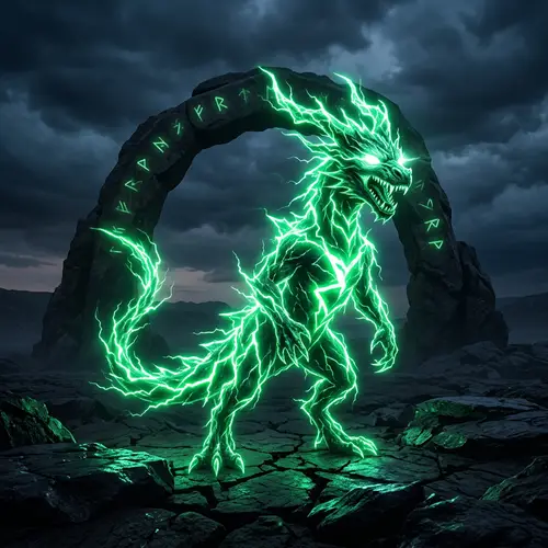 Glowing Green Lightning Creature - Power and Authority