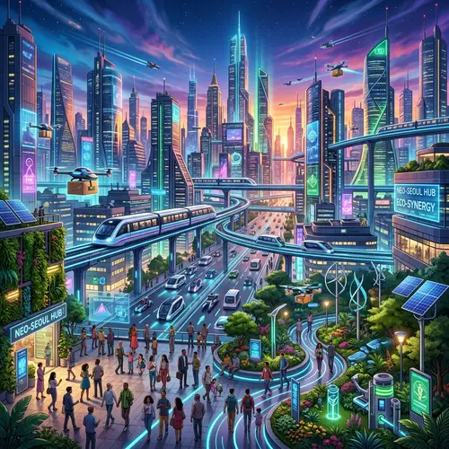 Futuristic Cityscape: Advanced Technology & Urban Harmony