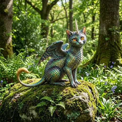 Unique Creature with Shimmering Scales, Bird Wings, and Lion Tail