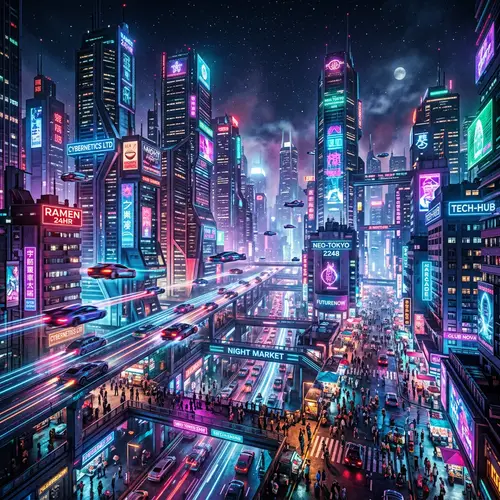 Futuristic Cyberpunk Cityscape - Urban Energy and Neon Lights