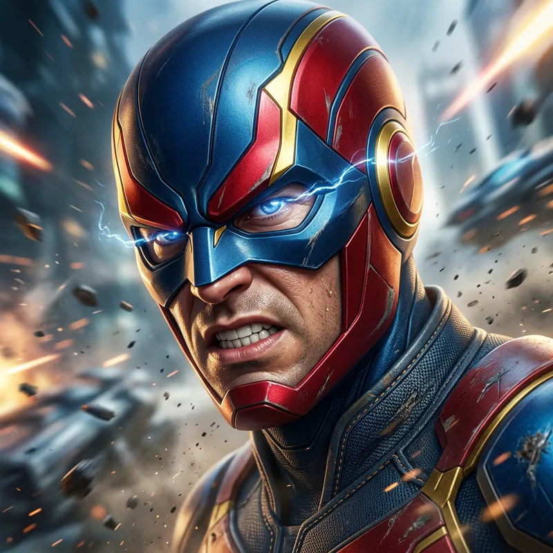 Dynamic Superhero in Vibrant Colors: Action Energy Movement