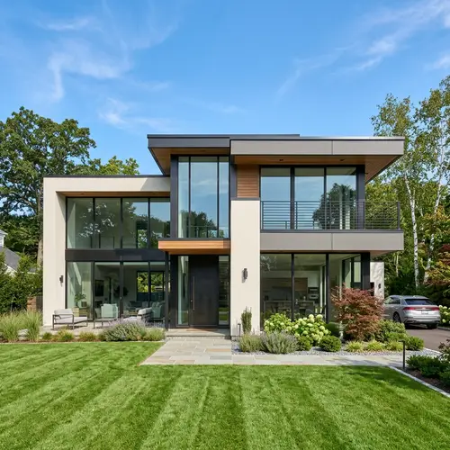 Modern Real Estate Architecture with Large Glass Windows