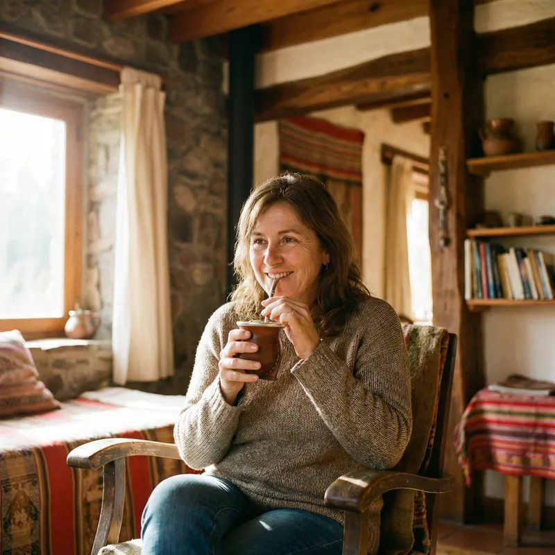 Relaxing Woman Enjoying Yerba Mate