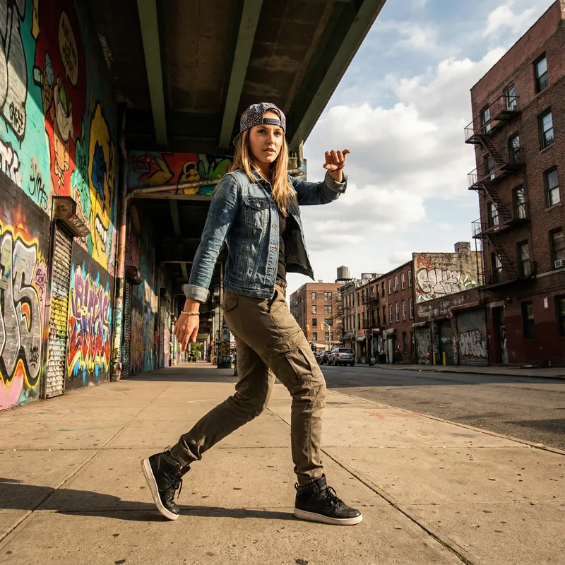 Fashionable Woman in Snapback Hat | Urban Street Photography
