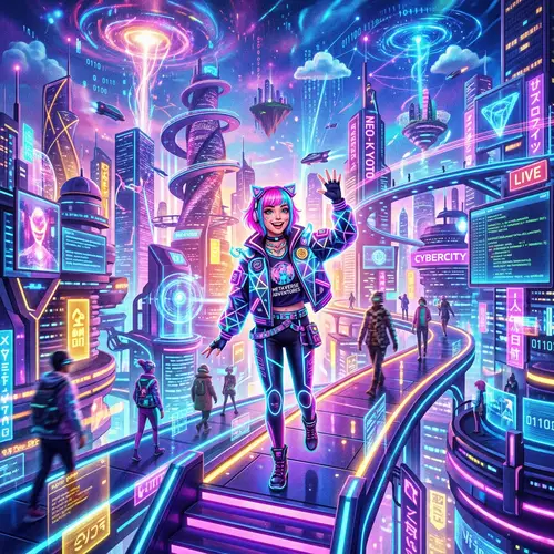 Vibrant Metaverse Personality | Futuristic Neon Landscape