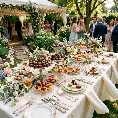 Elegant Outdoor Feast with Decadent Chocolates and Sweets