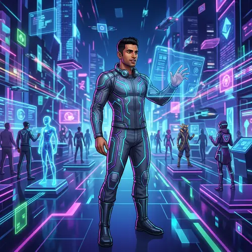 Futuristic Metaverse with Stylish South Asian Male