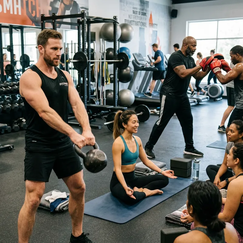 Professional Fitness Coach Demonstrates Kettlebell, Yoga, and Boxing Workouts Professional Fitness Coach Demonstrates Kettlebell, Yoga, and Boxing Workouts