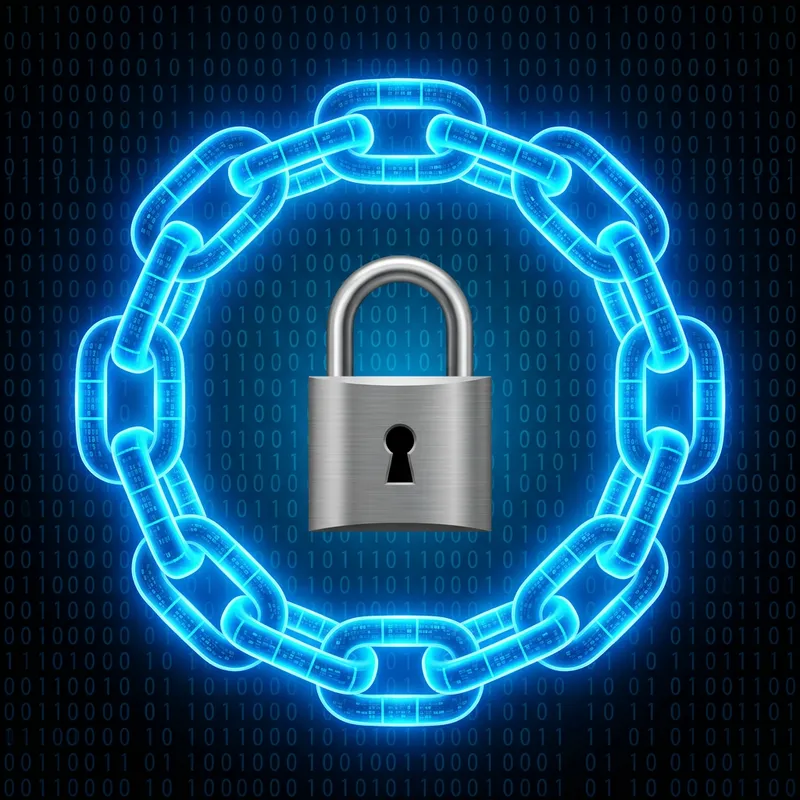 Blockchain Security: Digital Chain & Padlock Illustration
