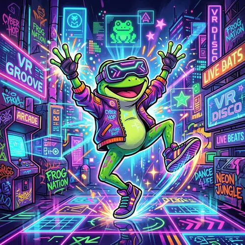 Colorful Cartoon Frog in Vibrant Virtual Reality World