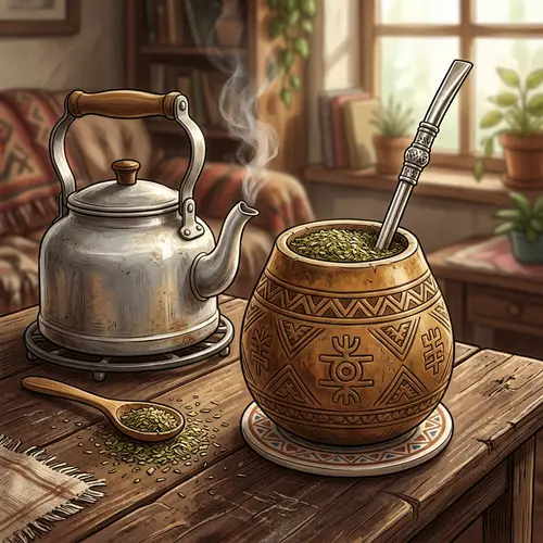 Traditional Yerba Mate Tea Setup Illustration