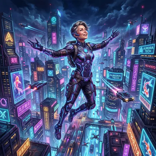 Futuristic Cyberpunk Digital Painting of Confidence: Metaverse Mom