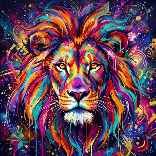 Vibrant Psychedelic Lion Art | Abstract Expressionism Inspired