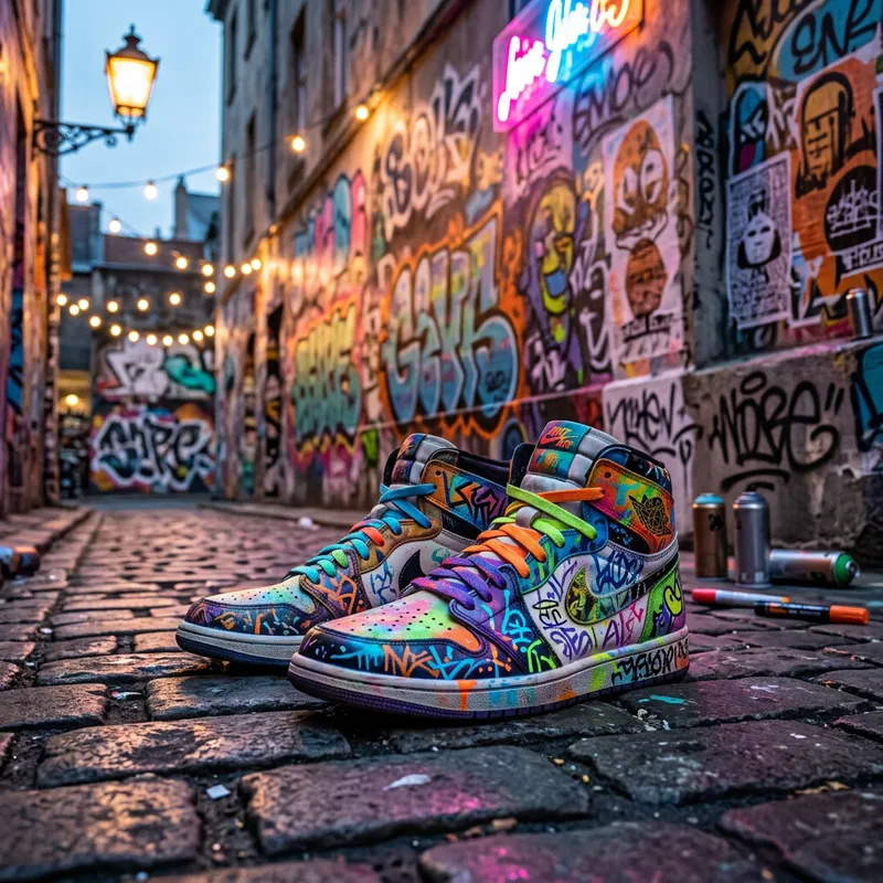 Athletic Shoes in Colorful Street Art | Urban Scene Athletic Shoes in Colorful Street Art | Urban Scene