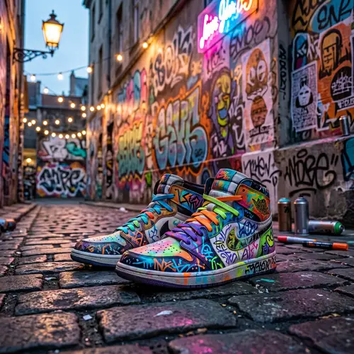 Vibrant Street Art with Artistic Athletic Shoes | Urban Scene